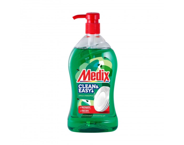 Препарат за миене на съдове Medix Clean & Easy, с помпа, зелен, 800 ml