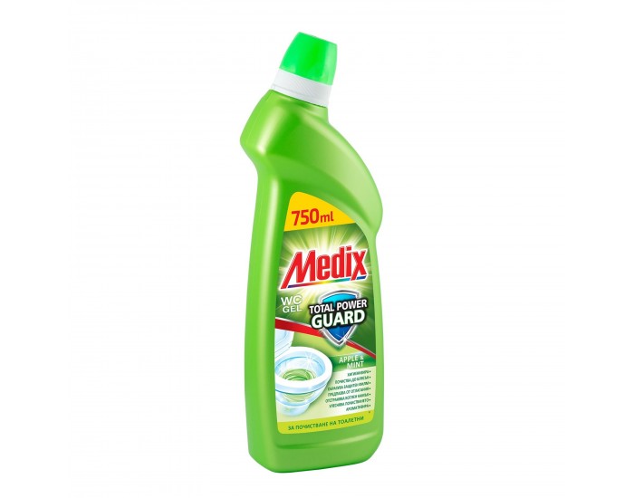 Препарат за почистване на тоалетни Medix Total Power Guard, гел, ябълка, светлозелен, 750 ml