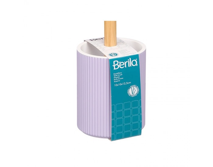 Четка за тоалетна Berilo, с релефни ивици, бамбук, лилава