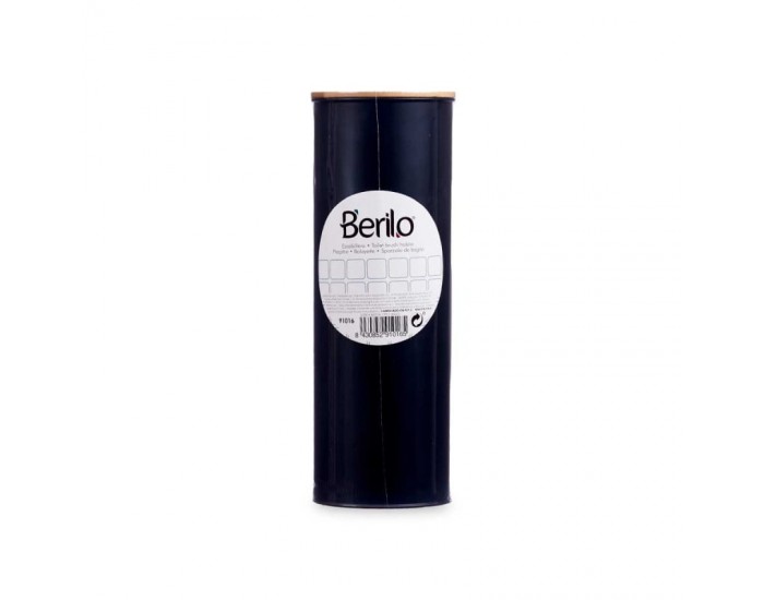 Четка за тоалетна Berilo, метална, с бамбуков капак, черна