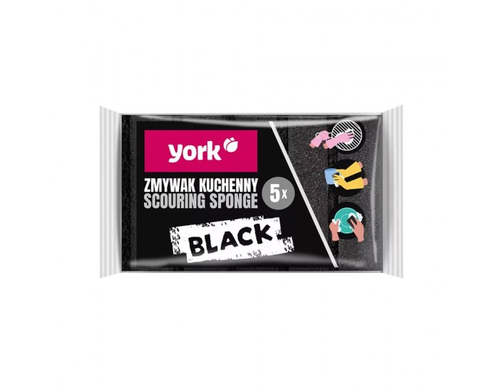 Домакинска гъба York Maxi, двуслойна, черна, 5 броя