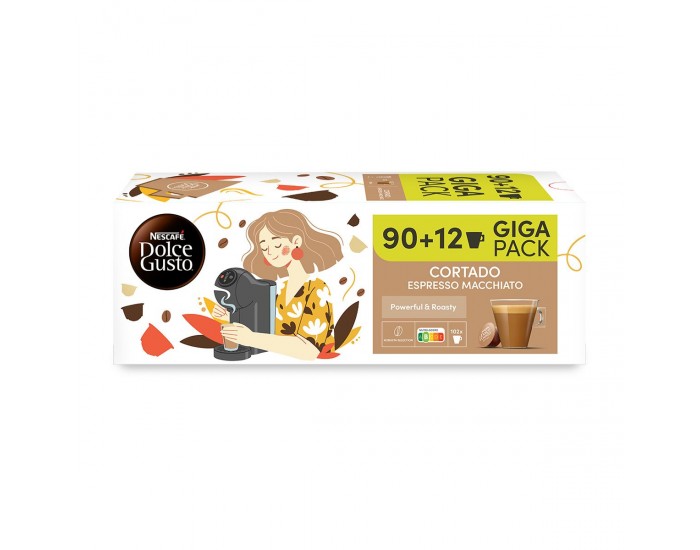 Nescafe Dolce Gusto Кафе капсула Cortado Espresso Macchiato, Giga pack, 102 броя
