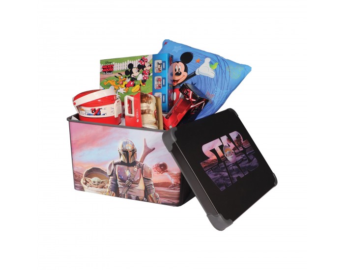 Disney Комплект The Mandalorian, кутия за съхранение 20 L, възглавница Mickey, кутия за храна Mickey, настолна игра, стъклена и порцеланова чаша