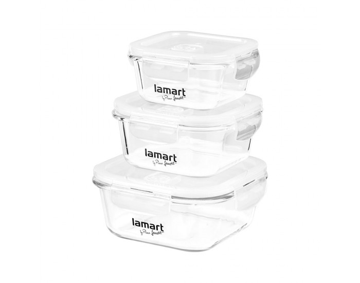 Lamart Комплект стъклени кутии за храна, 320 ml, 520 ml, 800 ml
