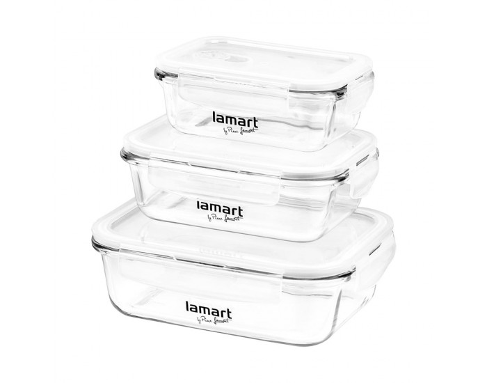 Lamart Комплект стъклени кутии за храна, 370 ml, 640 ml, 1040 ml
