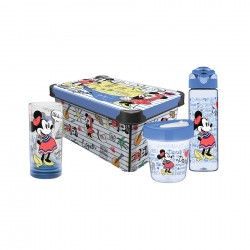 Disney Комплект Travel, кутия за съхранение 5 L, чаша за пътуване 350 ml, бутилка за пътуване 630 ml, стъклена чаша 300 ml, сини - Сравняване на продукти