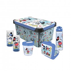 Disney Комплект Travel, кутия за съхранение 10 L, кутия 1 L, чаша за пътуване 350 ml, бутилка за пътуване 630 ml, 2 стъклени чаши 300 ml, сини - Сравняване на продукти