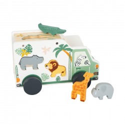 Small Foot Кола Сафари, за вграждане на животни, дървена, 23 х 13 х 14 cm - Детска стая