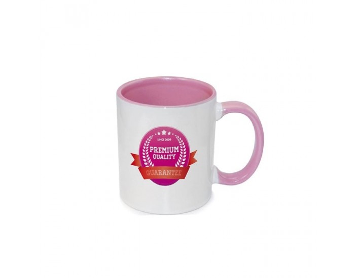 BESTSUB Чаша с цветна вътрешност и дръжка, 330 ml, розова, с възможност за персонализация