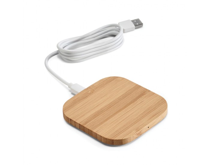 Зарядно устройство Power, безжично, бамбук, 9.2 х 9.2 х 0.9 cm