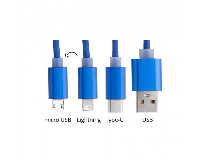 Cool Кабел 3 в 1 USB Scolt, Lightning, micro USB и USB type C, син