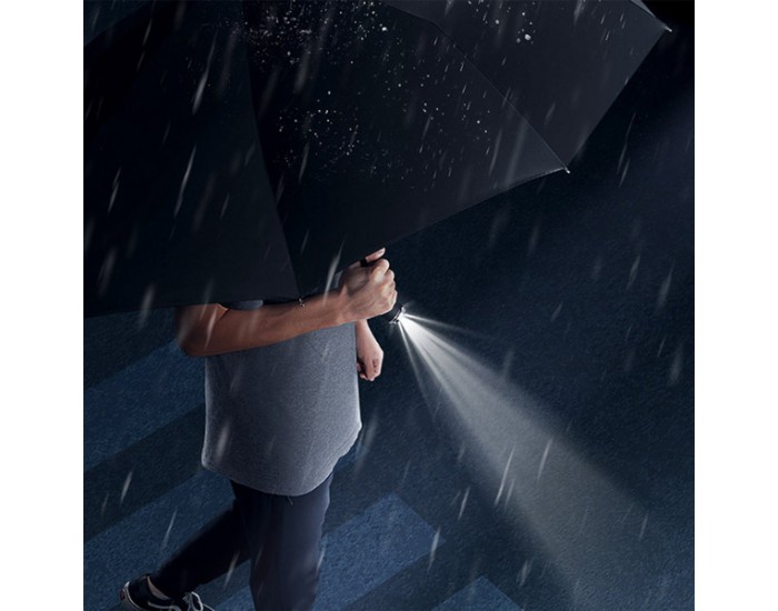 Office 1 Чадър Flashlight, автоматичен, диаметър 102 cm, дръжка-фенер, черен