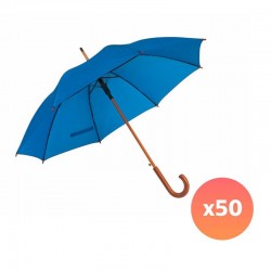 Office 1 Чадър, автоматичен, с извита дървена дръжка, 103 cm, с брандиране, син, 50 броя - Аксесоари за пътуване