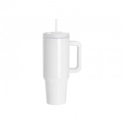 BESTSUB Чаша, с дръжка, сламка и капак, 1200 ml, бяла - Декорации