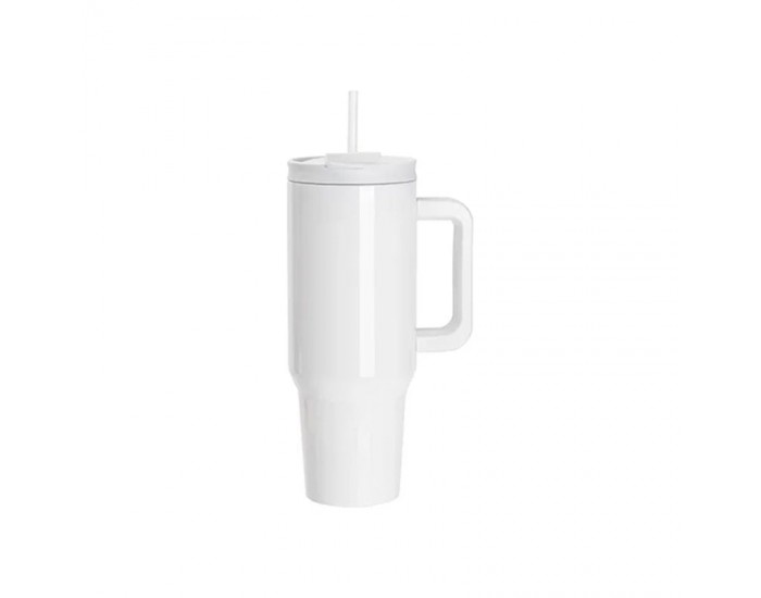 BESTSUB Чаша, с дръжка, сламка и капак, 1200 ml, бяла