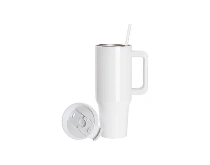 BESTSUB Чаша, с дръжка, сламка и капак, 1200 ml, бяла
