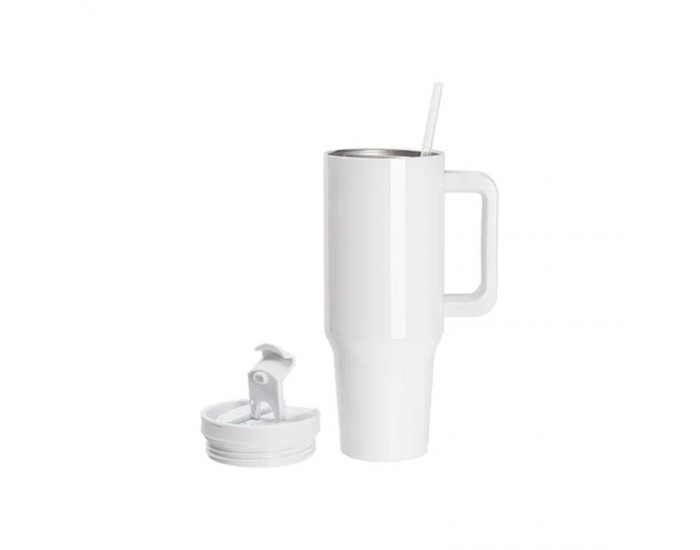 BESTSUB Чаша, с дръжка, сламка и капак, 1200 ml, бяла