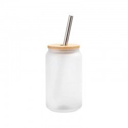 BESTSUB Чаша Frost, стъклена, с бамбуков капак и сламка, 400 ml - Декорации