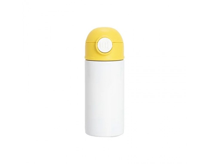 BESTSUB Бутилка, детска, с капак и сламка, 360 ml, бяло-жълта