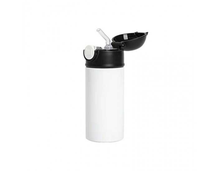 BESTSUB Бутилка, детска, с капак и сламка, 360 ml, бяло-черна