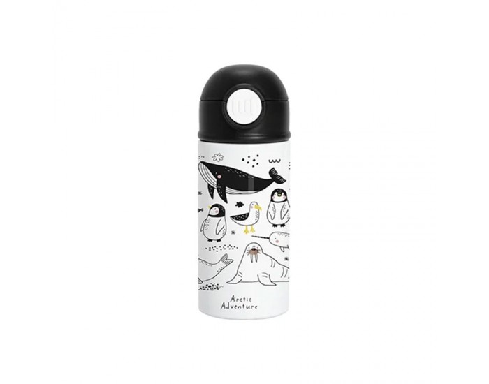 BESTSUB Бутилка, детска, с капак и сламка, 360 ml, бяло-черна