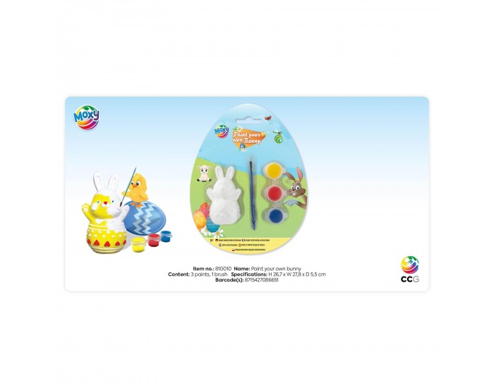 Moxy Фигурка за оцветяване - Заек, 7 cm, с бои и четка