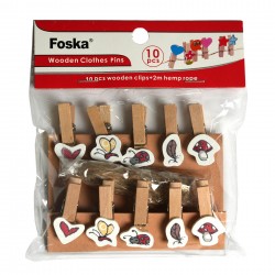 Foska Щипки, дървени, с цветни орнаменти, 35 х 7 mm, 10 броя - Материали за декорация