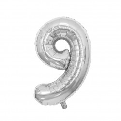 Балон Festa, цифра 9, 81 cm, сребрист - Материали за декорация