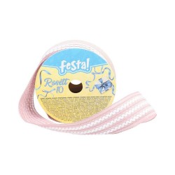 Лента-панделка Festa, 25 mm, 3 m, розова с бели вълни - Материали за декорация