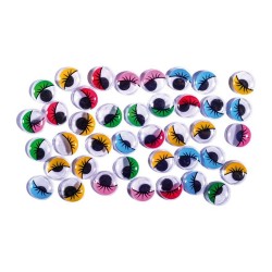 Очички Junior, мърдащи, цветни, с мигли, 12 mm, 40 броя - Материали за декорация
