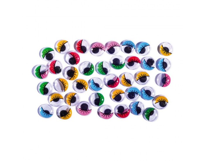 Очички Junior, мърдащи, цветни, с мигли, 12 mm, 40 броя