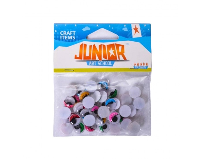 Очички Junior, мърдащи, цветни, с мигли, 12 mm, 40 броя