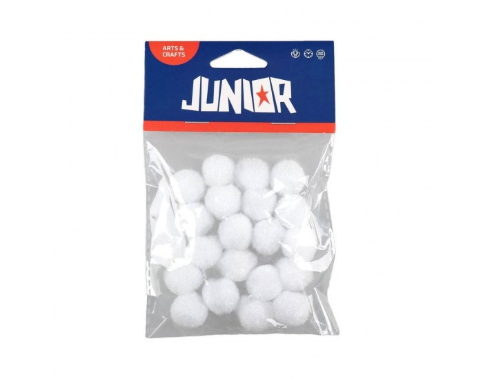 Помпони за декорация Junior, 20 mm, бели, 20 броя