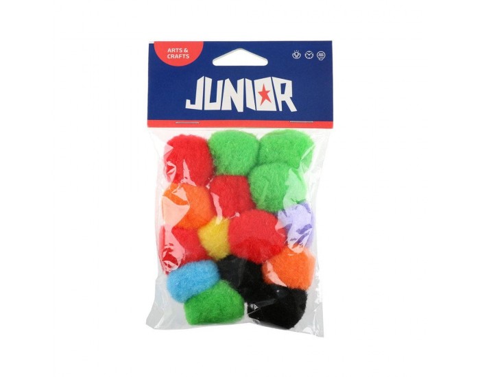 Помпони за декорация Junior, 30 mm, цветни, 15 броя