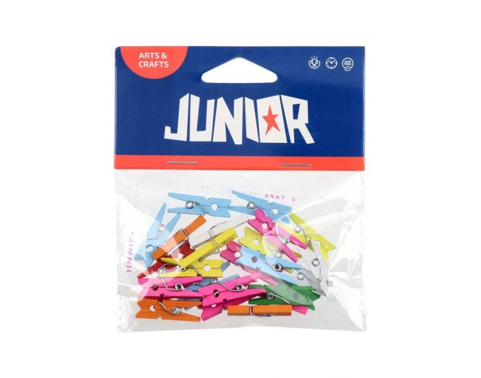 Щипки Junior, дървени, цветни, 25 х 8 mm, 25 броя