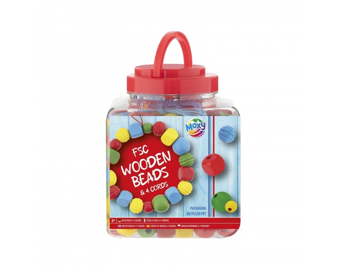 Moxy Мъниста, дървени, 375 g, в кофа, червена