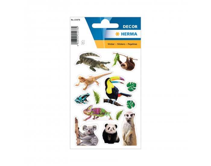 Herma Самозалепващи се етикети Екзотични животни, 3 листа