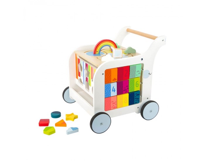 Small Foot Проходилка - Дидактичен куб, на колелца, дървена, 42 х 39 х 42 cm