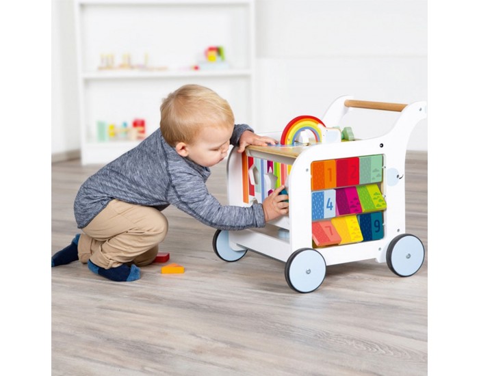 Small Foot Проходилка - Дидактичен куб, на колелца, дървена, 42 х 39 х 42 cm