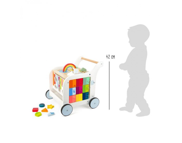 Small Foot Проходилка - Дидактичен куб, на колелца, дървена, 42 х 39 х 42 cm