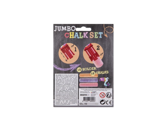 Moxy Държач за тебешири Jumbo, с включени 3 тебешира, в блистер, асорти