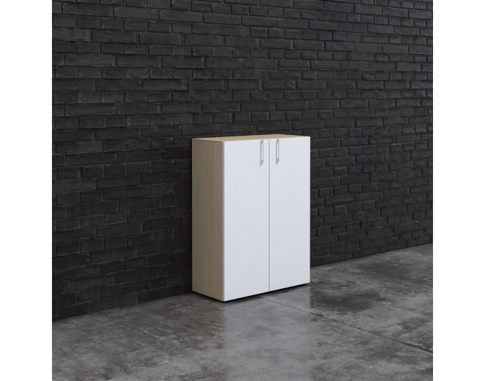 Шкаф Narbutas Choice, 800 x 420 x 1075 mm, ПДЧ 18 mm, корпус с избелен дъб, бели врати с бяла правоъгълна дръжка