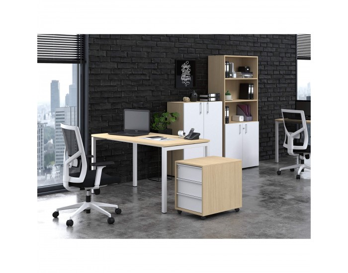 Шкаф Narbutas Choice, 800 x 420 x 1075 mm, ПДЧ 18 mm, корпус с избелен дъб, бели врати с бяла правоъгълна дръжка
