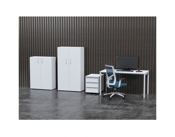 Стелаж Narbutas Nova Basic, 800 x 360 x 1092 mm, ПДЧ 18 mm, бял меламин, бяла правоъгълна дръжка