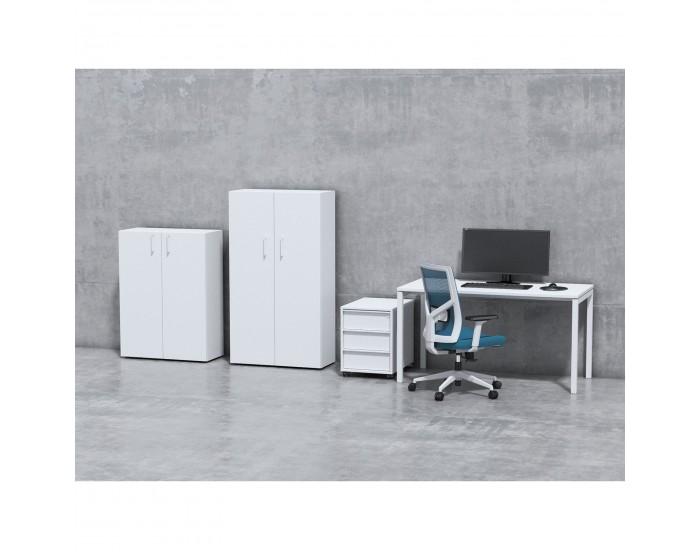 Стелаж Narbutas Nova Basic, 800 x 360 x 1092 mm, ПДЧ 18 mm, бял меламин, бяла правоъгълна дръжка