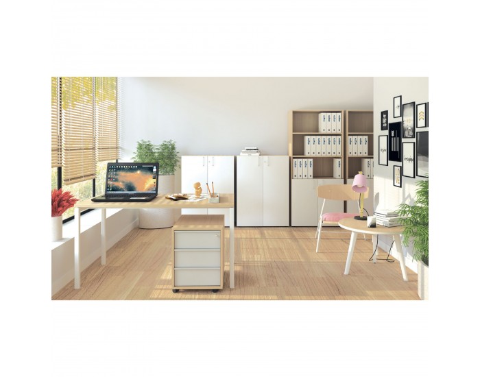 Шкаф Narbutas Choice, 800 x 420 x 1075 mm, ПДЧ 18 mm, корпус с избелен дъб, бели врати с бяла правоъгълна дръжка