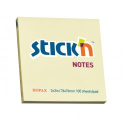 Stick'n Самозалепващи листчета, 76 x 76 mm, пастелни, жълти, 100 листа - Хартия и документи