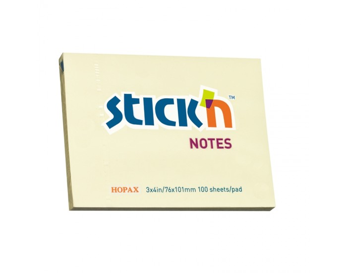 Stick'n Самозалепващи листчета, 76 x 101 mm, пастелни, жълти, 100 листа