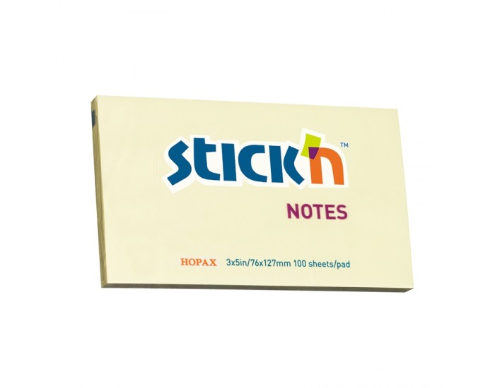 Stick'n Самозалепващи листчета, 76 x 127 mm, пастелни, жълти, 100 листа
