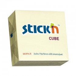 Stick'n Самозалепващи листчета, 76 x 76 mm, пастелни, жълти, 400 листа - Канцеларски материали